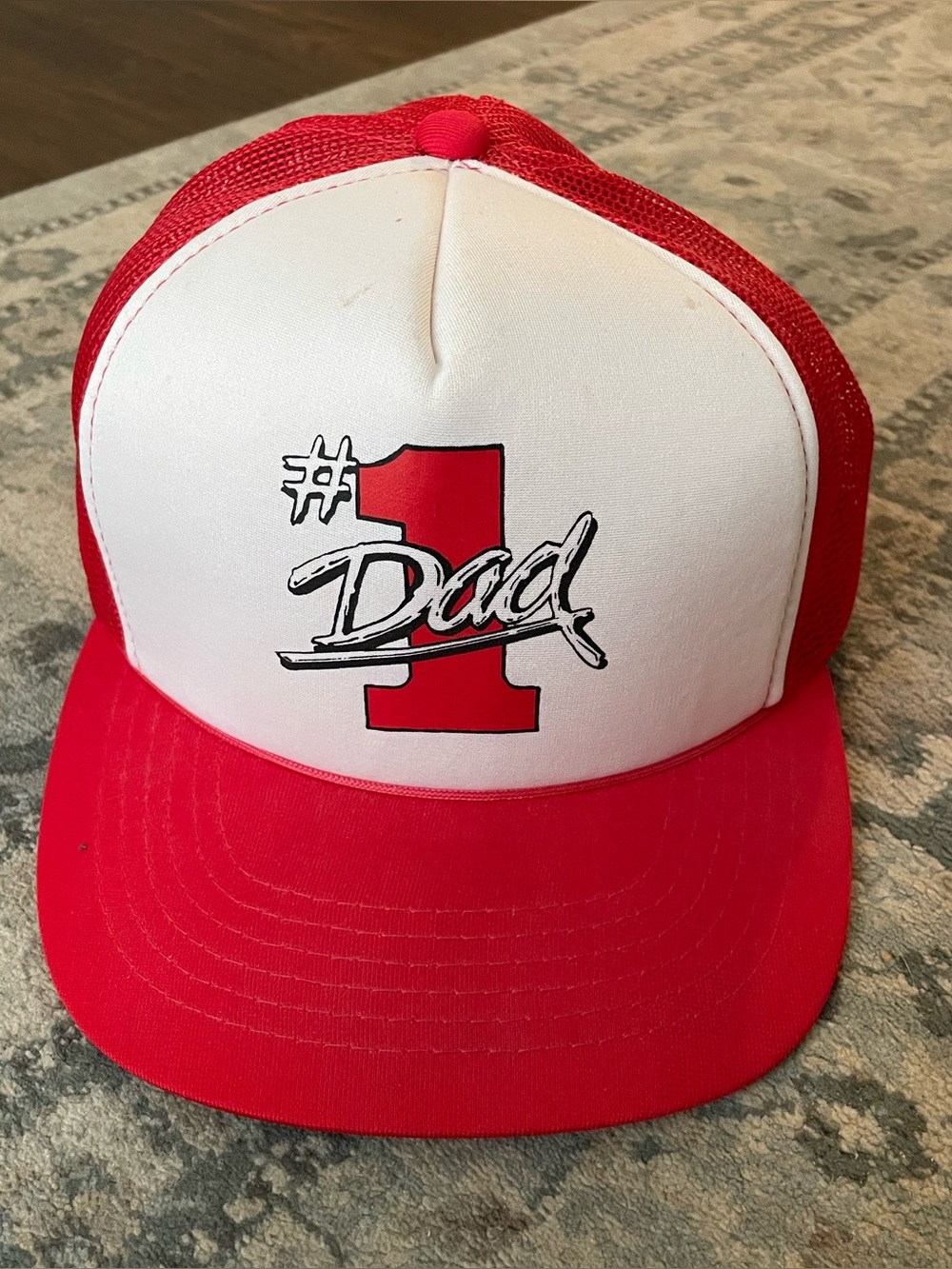 Vintage 90s #1 Dad Retro Graphic Mesh Trucker Hat Snapback Father